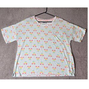 Disney Shirt Women's Medium Colorful Rainbow Mickey Mouse Sleep Top Pocket Soft